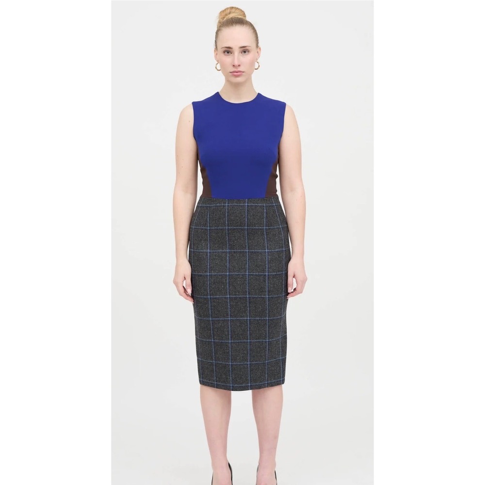 Victoria Beckham Plaid Panel Sleeveless Sheath Dress Wool Silk sz 8 No. 279